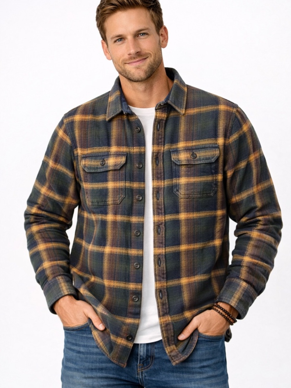 Orvis 100% Cotton Plaid Button Front Shirt Men's Size‎ S/CH